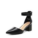 DREAM PAIRS Women's Chunky Closed Toe Low Block Heels Dress Pointed Toe Ankle Strap Wedding Pump Shoes,Size 7.5W,Black/PU,ANNEE-W