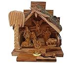 Carved from Bethlehem Olive Wood Christmas Nativity Story Set with Stable (Alabaster Set)