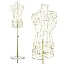 Female Wire Dress Form Mannequin Adjustable Height 110-195cm Metal Wire Mannequin Gold Vintage Style Torso Body Form Small Women Garment Dress Display Stand for Sewing