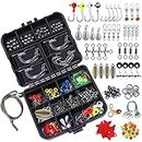 TOPFORT 187/343pcs Fishing Accessories Kit, Including Jig Hooks, Bullet Bass Casting Sinker Weights, Fishing Swivels Snaps, Sinker Slides, Fishing Set with Tackle Box