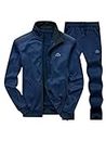 FTCayanz Trainingsanzug Herren Jogginganzug Langarm Reißverschluss Jogging Anzug Sweatshirt für Freizeit Sport Blau L