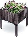 Raised Garden Planter, Resin, Elevated Flower Bed Box Kit for Vegetable, Flower, Herb Gardening | 16" X 18", Wicker Pattern, Brown