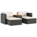 vidaXL Garden Sofa Set-Poly Rattan Outdoor Couch w/Cushions, Acacia Table-Black Modular Lounge Furniture for Patio, Deck