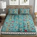 My Handicraft India Present Indian Tradition Elephant Print100%Cotton Queen/Double/King Bedsheet 100% Cotton Bedsheet with 2 Pillow Cover (Green)