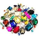 DIY Crafts Pack of 50 Pcs 50x1, Mix Colour Mix 15 Different Colors Glass Crystal Flatback Sew on Claw Rhinestones, DIY/Clothing Accessory (Pack of 50 Pcs 50x1, Random Colour Mix Sizes)