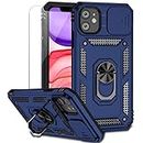 for iPhone 11 Case with Camera Lens Cover HD Screen Protector, Dual Layer [15 FT Military Grade Drop Protection] Magnetic Ring Holder Kickstand Protective Phone Case for iPhone 11 6.1 inch (Navy Blue)