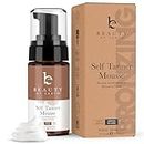 Beauty by Earth Self Tanner Mousse - Medium to Dark Fake Tan Sunless Tanner, Self Tanners Best Sellers, Natural Looking Self Tan, Self Tanning Mousse, Tanning Foam for Use as Body or Face Tanner