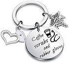 Funny Nurse RN Gift Nurses Day Gift Doctor Nursing Jewelry Nurse Appreciation (Coffe Scrubs Keychain)