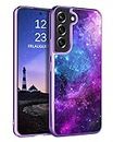 GUAGUA Galaxy S22 Case Samsung S22 Cases Glow in The Dark Noctilucent Luminous Cover Space Nebula Slim Thin Shockproof Protective Phone Cases for Samsung Galaxy S22 6.1'' Blue/Purple