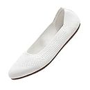 Puxowe Women’s Ballet Flats Shoes Comfort Round Toe Knit Dress Shoes Slip On Walking Driving Flats Ballet Shoes for Woman Casual Soft Low Wedge White Size 6.5 US