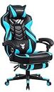 Zeanus Gaming Chair with Footrest Gamer Reclining Computer Chair with Massage High Back Desk Chair for Heavy People Game Chair Big and Tall PC Gaming Chair for Adult Teal/Cyan