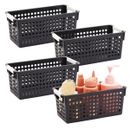 4 Pack Black Plastic Baskets Laundry Organizer with Handles for Bathroom, Closet