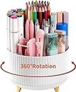 Pencil Pen Holder for Desk, 5 Slots 360°Degree Rotating Pencil Pen Organizers for Desk, Desktop Storage Stationery Supplies Organizer, Cute Pencil Cup Pot for Office, School, Home, Art Supply (White)