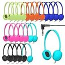 GEEKRIA 24 Pack Wired Headphones for Classroom Adjustable On-Ear Headphones, Kids Headphones Wired Wholesale Children On-Ear Headset for Schools, Student, Libraries, Computer Lab, Testing Centers