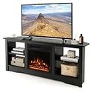 Tangkula 58” Fireplace TV Stand, Home Entertainment Center with 18” 1500W Electric Fireplace, with Remote & Adjustable Brightness, Corner Media Console Table for up to 65” TVs