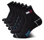 Tommy Hilfiger Mens Athletic Socks - Performance Cushion Quarter Cut Ankle Socks (6 Pack), Size Shoe Size 7-12, Black Logo