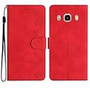 Designed for Samsung Galaxy J7 2016 Wallet Case, Embossed Butterfly Premium PU Leather [Kickstand] [Card Slots] [Wrist Strap] Shockproof Phone Cover, Red