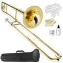 Bb Tenor Slide Trombone, Brass Band Instrument B Flat Key w/ Case, Mouthpiece
