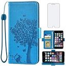 Asuwish Compatible with iPhone 6 6s Wallet Case and Tempered Glass Screen Protector Flip Card Holder Cell Phone Cover for iPhone6 Six i6 S iPhone6s iPhine6s iPhones6s i Phone6s Phone6 6a S6 Men Blue