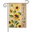 Louise Maelys Welcome Floral Spring Summer Garden Flag 12x18 Double Sided, Burlap Small Vertical Spring Summer Fall Sunflower Flower Garden Yard Flags for Seasonal Outside Outdoor House Decoration (ONLY FLAG)