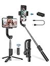 Gimbal Stabilizer for Smartphone, APEXEL 360° Rotation Auto Balance Portable Handhold Selfie Stick Tripod with Wireless Remote, 1-Axis Lightweight Extendable Stabilizer Gimble for iPhone 15/14
