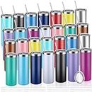 Remagr Skinny Tumblers 20 Oz Stainless Steel Tumbler Bulk with Lids and Straws Blank Slim Insulated Cup Double Layer Water Tumbler for Travel, DIY(Bright Color,28 Pcs)