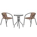 Outsunny 3 Pieces Patio Furniture Set, Wicker Furniture Set, Outdoor Bistro Set with 2 Stackable Chairs and Tempered Glass Coffee Table for Garden, Backyard, Brown
