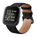 KADES Compatible for Fitbit Versa 2 strap, Genuine Leather Replacement strap with Quick Release Pin Compatible for Fitbit Versa Strap, for Fitbit Versa Lite Edition Strap Men Women, Large-Black