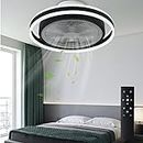 ZSAGKJ Bladeless Ceiling Fan with Light 72W LED Dimmable Lighting Flush Mount Ceiling Fan with Remote Control 20" Modern Low Profile Bedroom Ceiling Fan,Smart 3 Light Color Change and 3 Speeds,Black