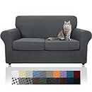 YEMYHOM Latest Checkered 3 Pieces Couch Covers for 2 Cushion Couch High Stretch Thickened Love Seat Sofa Cover for Dogs Pets Anti Slip Elastic Loveseat Slipcover Protector (Loveseat, Dark Gray)
