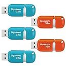 Gigastone V10 32GB 5-Pack USB2.0 Flash Drive Thumb Drive Memory Stick Pen Drive Capless Retractable Design (Blue&Orange)