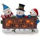 VP Home Christmas Snowman Decor Christmas Figurines Resin Snowman Lighted Decorations Indoor Glowing Merry Christmas Wood Trio LED Holiday Light Up Snowman Indoor Festive Fiber Optic Decorations