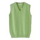 Betonsa Men Women Knitted Cotton V-Neck Vest JK Uniform Pullover Sleeveless Sweater School Cardigan, Light Green, Large