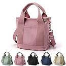 Women's Fashion Canvas Tote Bag | Large Capacity Multi-Pocket Crossbody Handbag | Waterproof Fabric Work, Travel & Shopping (Pink)