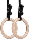Wearslim - Professional Birch Wood Gymnastics Rings 1000 lbs Weight, 14.5ft Adjustable Buckle Straps | for Cross Fitness Functional Training | 1 Year Warranty | Home Workout Equipment for Men & Women