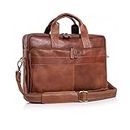 KomalC 16 Inch Leather briefcases Laptop Messenger Bags for Men and Women Best Office Satchel Bag (Tan)