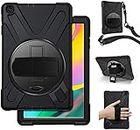 Samsung Galaxy Tab A 10.1 Case 2019,SM-T515/T510 Case with Hand Strap,Herize Heavy Duty Full-Body Rugged Protective Shockproof Case Cover W/ 360 Degree Rotatable Stand,Shoulder Strap for Kids,Black