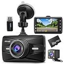 Dash Cam Front and Rear Camera, 1080P+720P Dual Dash Camera for Cars with Night Vision, Parking Monitor, 170° Angle, 3" Display, G-Sensor, Aluminum Alloy Dashcam，32G SD Card Included