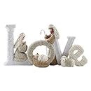 AMLESO Nativity Christmas Set Resin Elegant Profile with Lamb Xmas Holy Family/Love English Letters Beautiful Indoor Figures Statue for Desktop Office Decor - Love White