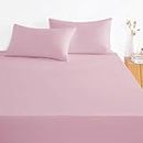 Wake In Cloud - King Single Fitted Sheet Set, 1000TC Ultra Soft Microfiber Kids Bedding, Extra Deep Fitted Sheet & 2 Pillowcases, 3 Pieces, Dusty Pink, King Single Size