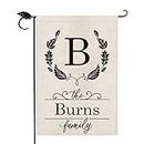 SMILE Personalized Garden Flag, Customized Monogram Initial Family Last Name Flower Leaves Wreath, Double Sided 12.5 x 18 Inch Rustic Farmhouse Burlap Yard Outdoor Decoration
