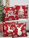 AEROHAVEN Set of 4 Merry Christmas Decorative Throw Pillow/Cushion Covers - CC219 - (16 X 16 INCH, Red)