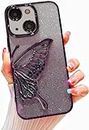 mobistyle Designed for iPhone 13 Cover with Luxury Glitter Cute Butterfly Plating Design Aesthetic Women Teen Girls Back Cover Cases for iPhone 13 (Butterfly |Purple)