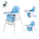 TONY STARK Comfort 4 in 1 Premium Multifunctional High Chair with Booster, Normal & Detachable Tray, Adjustable Height, One-Hand Adjustable, Ultra Soft Cushion for Kids/Baby. (Blue)