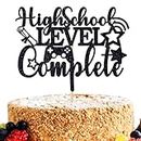 High School Level Complete Cake Topper, Gamer Graduation Cake Decor, Vintage Video Game Level Unlocked for Graduate , High School Graduation Party Supplies Black Glitter