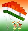 Prime Set Of 6 Pcs Small Size India Hand Waving Flag/Indian Tiranga Trilcolor Flags with Stick for Independence Day Republic Day Celebration Pack Of 1