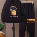 2pcs Boy's Basketball Print Outfit, Hoodie & Sweatpants Set, Strive To Be Better Print Casual Hooded Long Sleeve Top, Kid's Clothes For Spring Fall