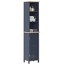 sogesfurniture 60.6 inch Tall Bathroom Cabinet, Freestanding Narrow Storage Cabinet with 3-Tier Open Shelves and Rattan Door, Wooden Slim Tower Bath Cabinet for Small Spaces (Blue-Grey)