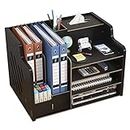Organizador de escritorio de madera actualizado, de gran capacidad, clasificador, suministros de oficina, caja de almacenamiento para papeles A4, libros, documentos y cuadernos (JB07 negro)
