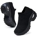 HKR Platform Sneakers Donna Leggero Air Cuscino Scarpe da Ginnastica Running Infermiere Lavoro Leggero Tennis per Camminata Senza Lacci Nero 39 EU